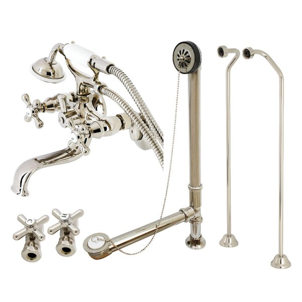 Kingston Brass CCK225PND Tub Wall Mount Clawfoot Tub Faucet Package with Supply Line, Polished Nickel CCK225PND